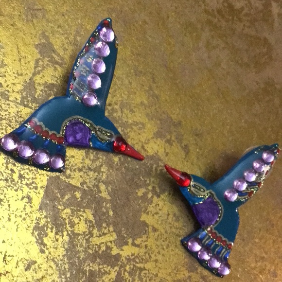 Colorful Hummingbird Earrings Large Lightweight - Picture 10 of 13